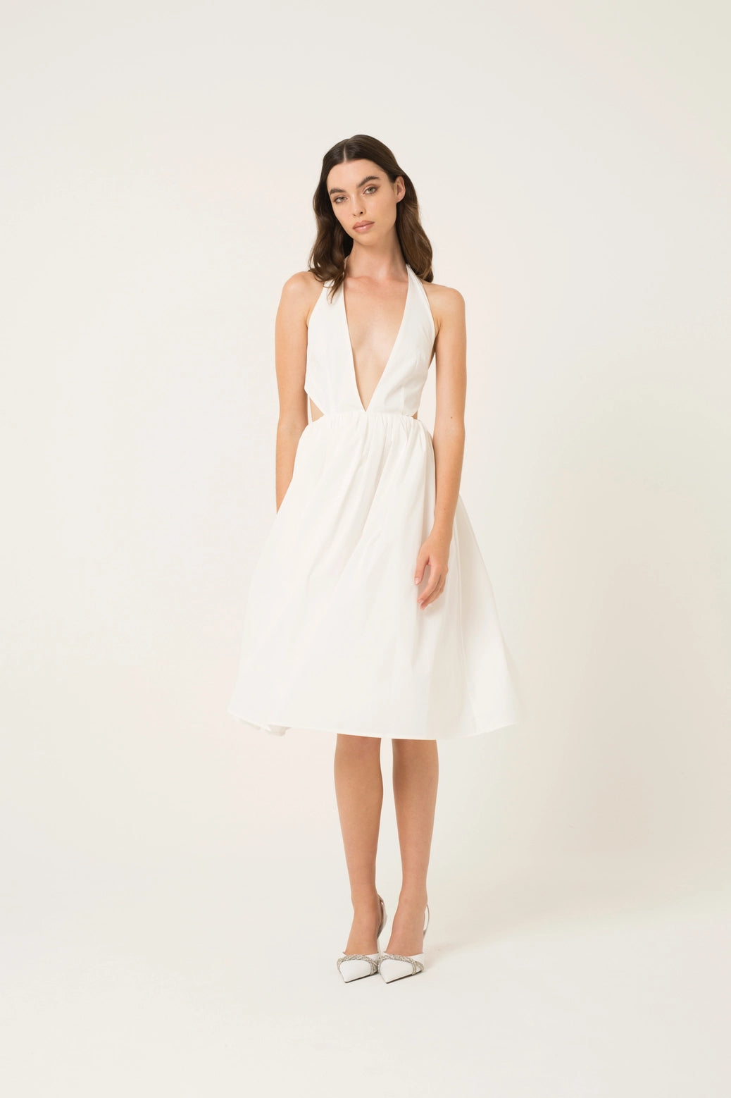 Alliar Marilyn Plunge Neck Cotton Halter Midi Dress - Bt Amy Lynn - Cotton