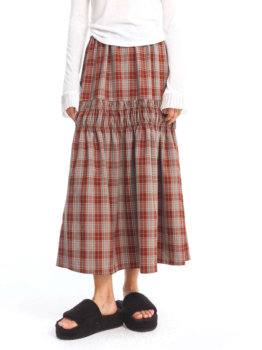 Alice Elastic Drawstring High Waist Checked Skirt