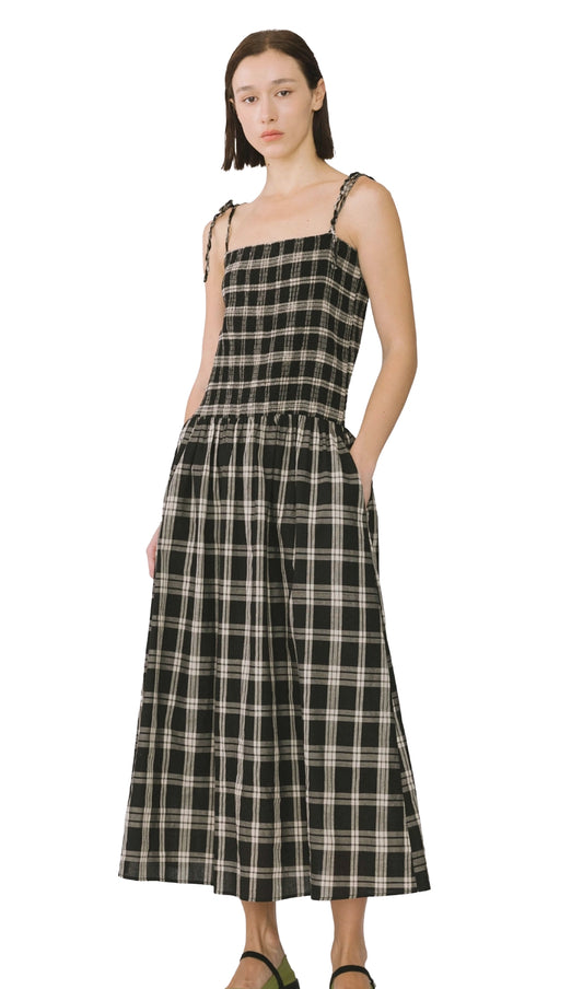 Kucho Black / White Check Pure Cotton Plaid Sling Dress