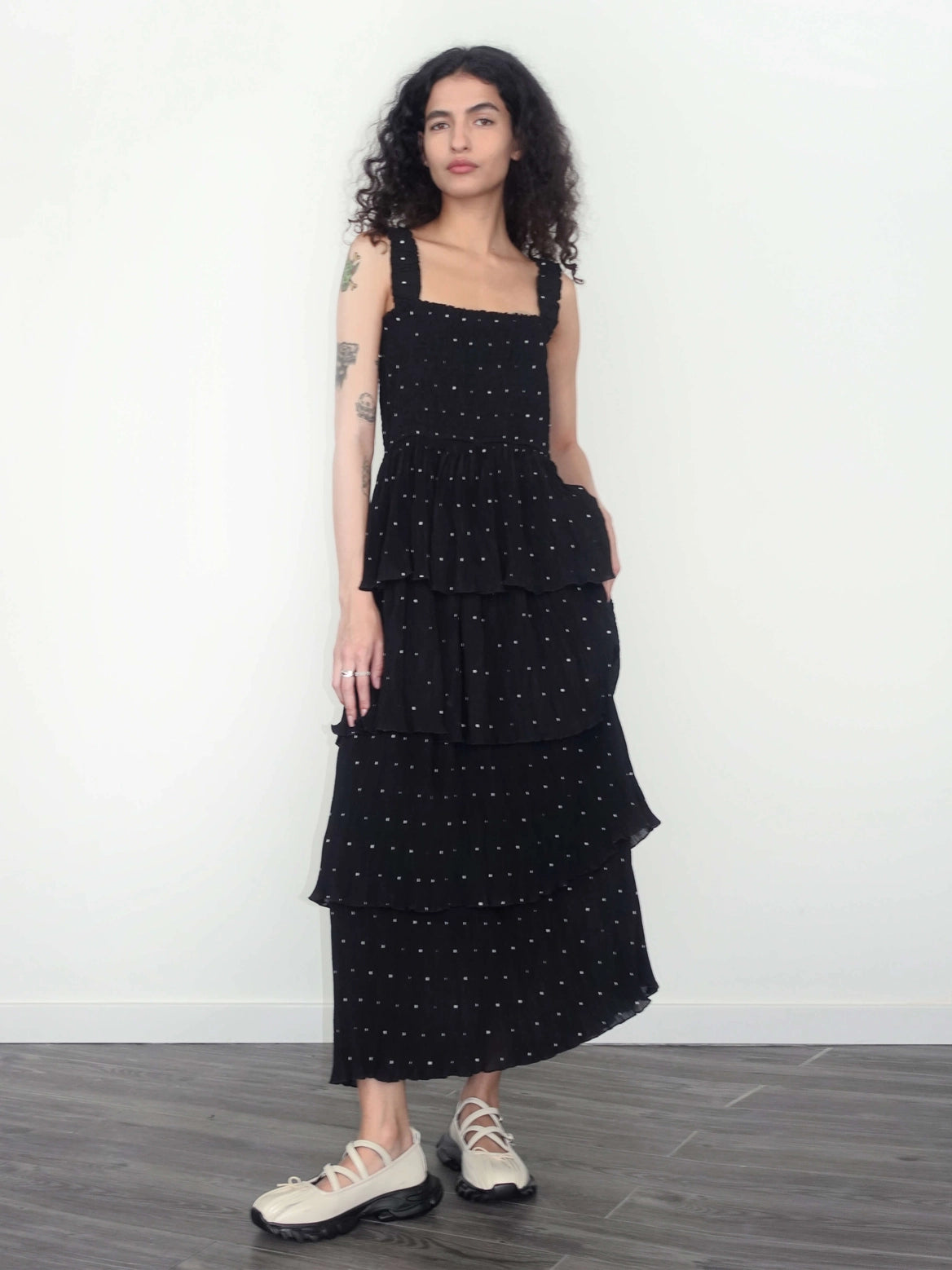 Alleana Bae Polka Dot Multi Layer Sling Dress