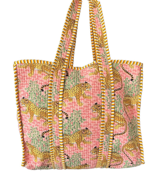 Allair - Tiger Block Print Quilted Tote Bag - 100% Cotton - Made in India