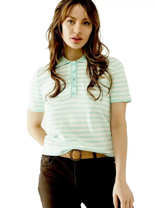 Kucho Mint stripe Knitted Polo Shirt