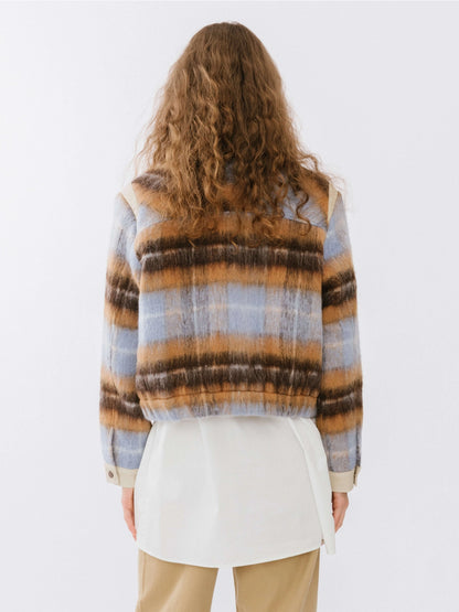 Kucho Mustard / Blue / Cream Check Bomber Jacket - Wool Blend