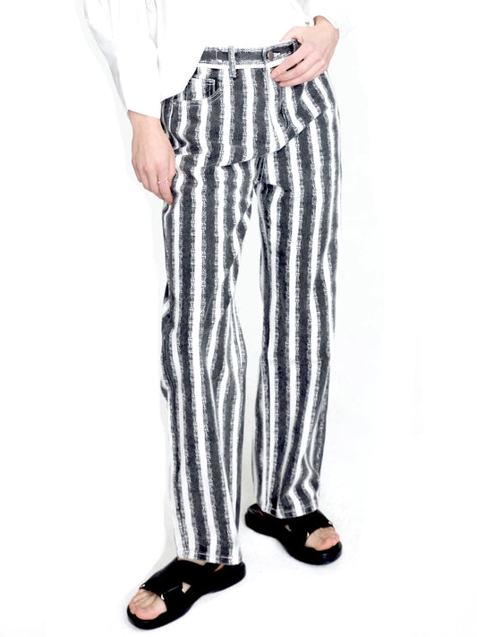 Kucho Black & White Thick Chalk Striped Jeans