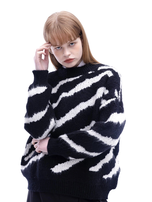 Alleana JMP - Fluffy Mock Neck Zebra Sweater