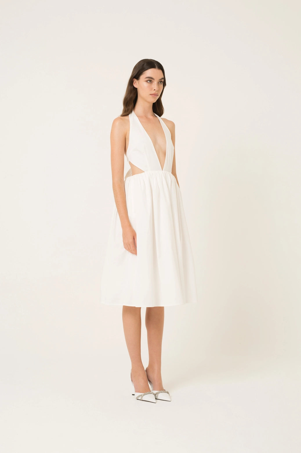 Alliar Marilyn Plunge Neck Cotton Halter Midi Dress - Bt Amy Lynn - Cotton