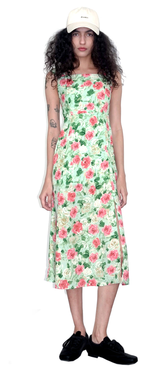 Credia Rose Print Sleeveless Slit Dress