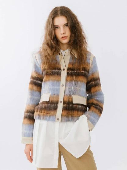 Kucho Mustard / Blue / Cream Check Bomber Jacket - Wool Blend