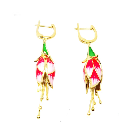 Kucho Pink Flower 925 Silver Enamel Earrings - Made in France