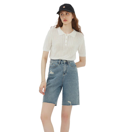 Beaumont - Polo Collar Short Sleeve Knit Top - 100% Rayon