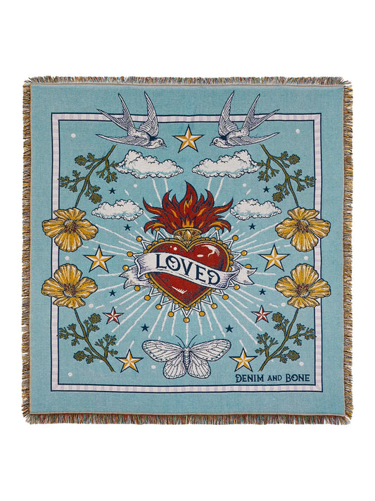 ACR - Denim & Bone - 'loved' Woven 100% Cotton Throw Blanket