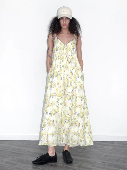 ALU ZZ Yellow Floral Printed Sling Dress