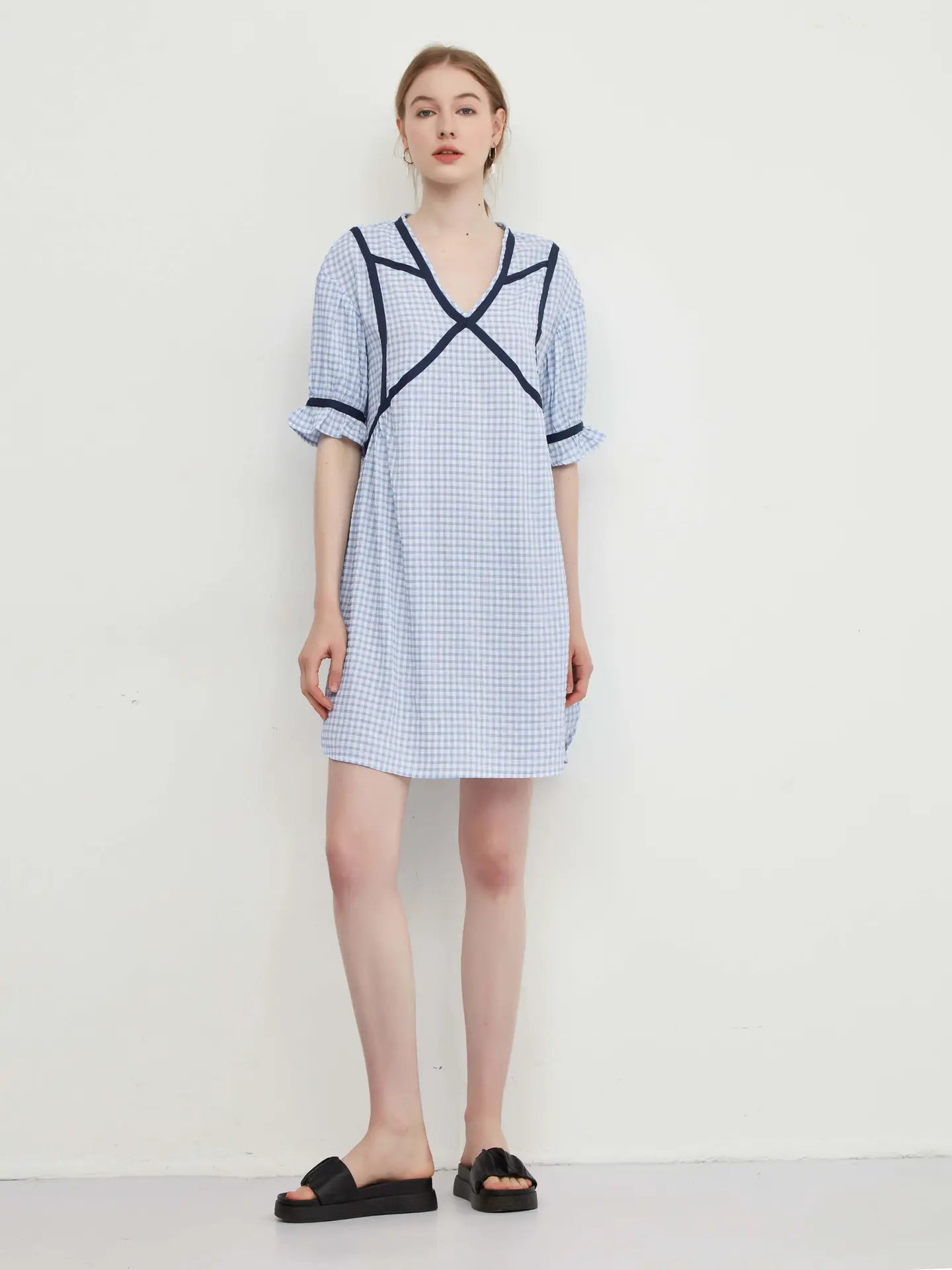 Alleana Blue Check Print Dress