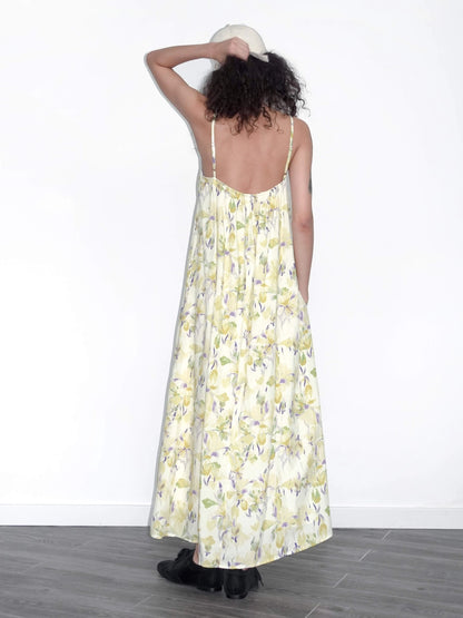 ALU ZZ Yellow Floral Printed Sling Dress