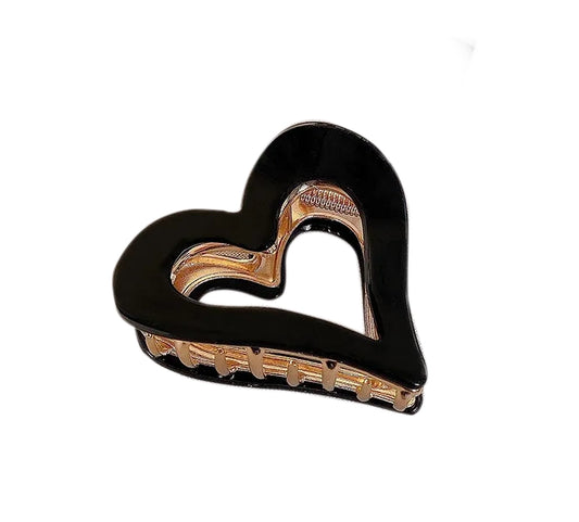 Allar Open Heart Claw Clip in Black & Gold