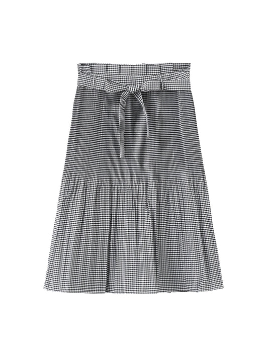 Black And White Plaid Pleated Midi Skirt