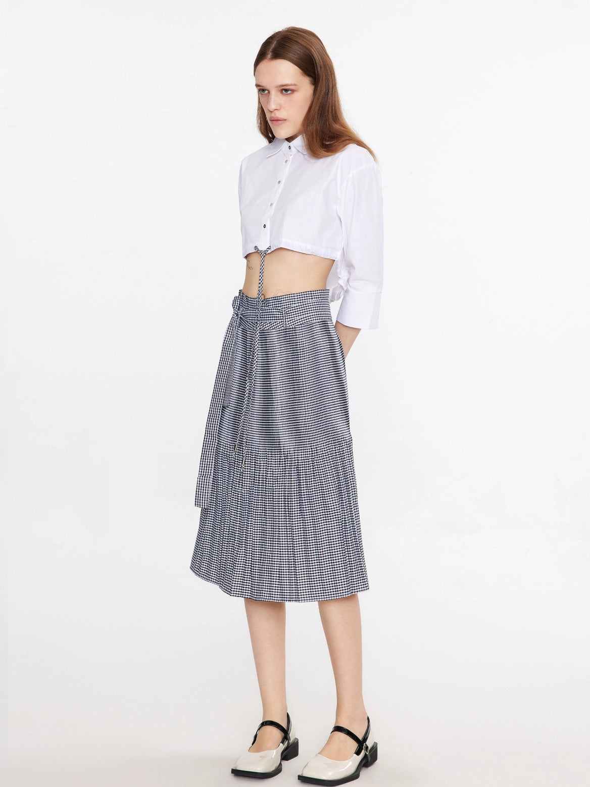 Black And White Plaid Pleated Midi Skirt