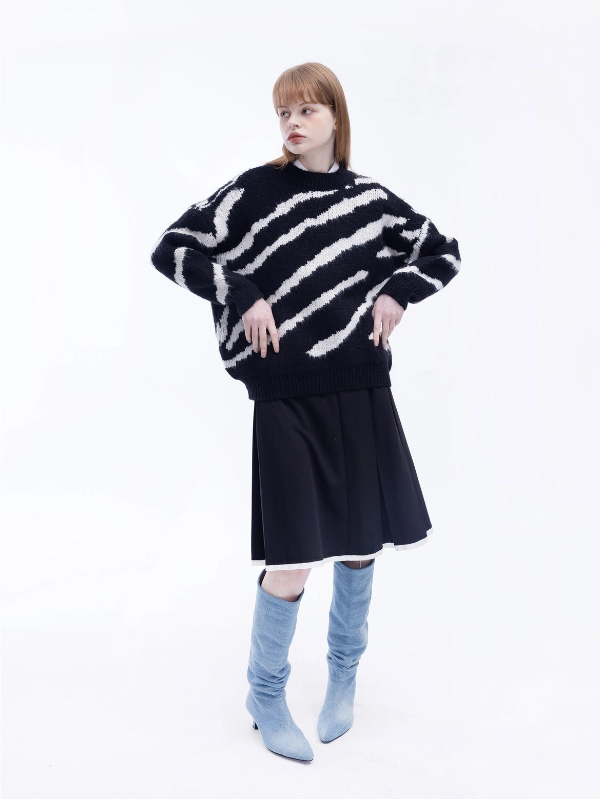 Alleana JMP - Fluffy Mock Neck Zebra Sweater