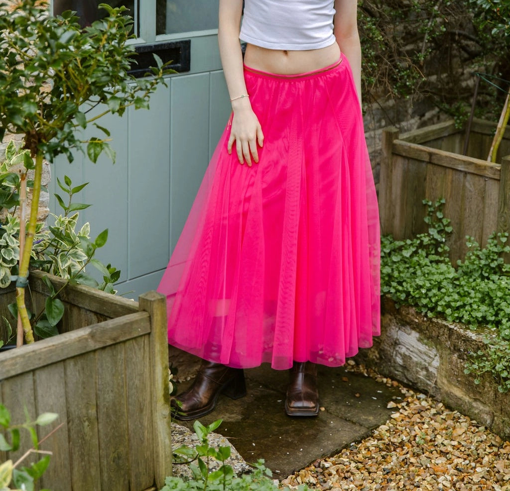 Alla Tulle Layer Skirt in Hot Pink