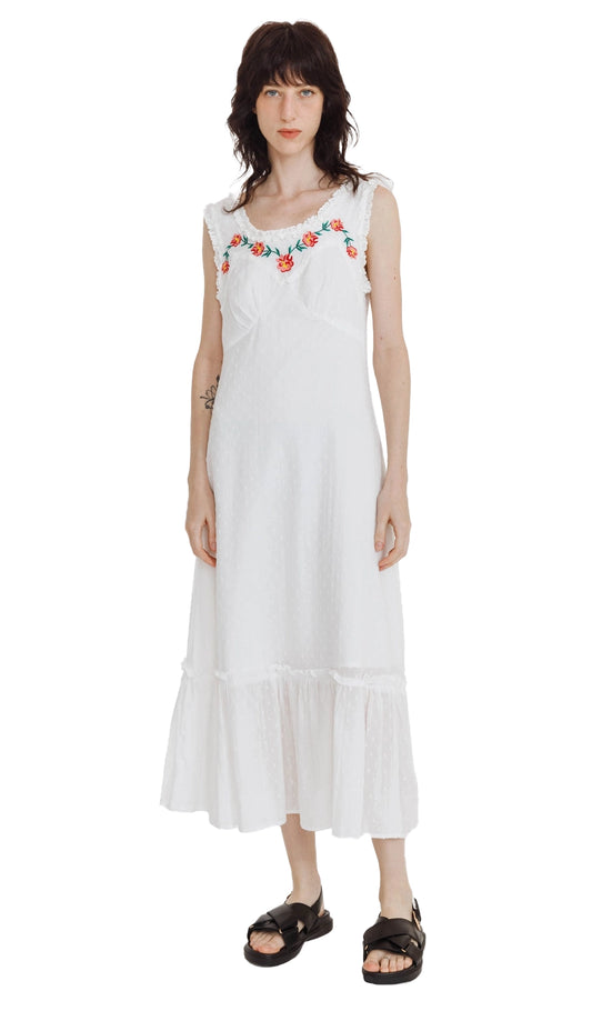 Clus Frida Floral Embroidered Sleeveless Maxi Dress - 100% Cotton