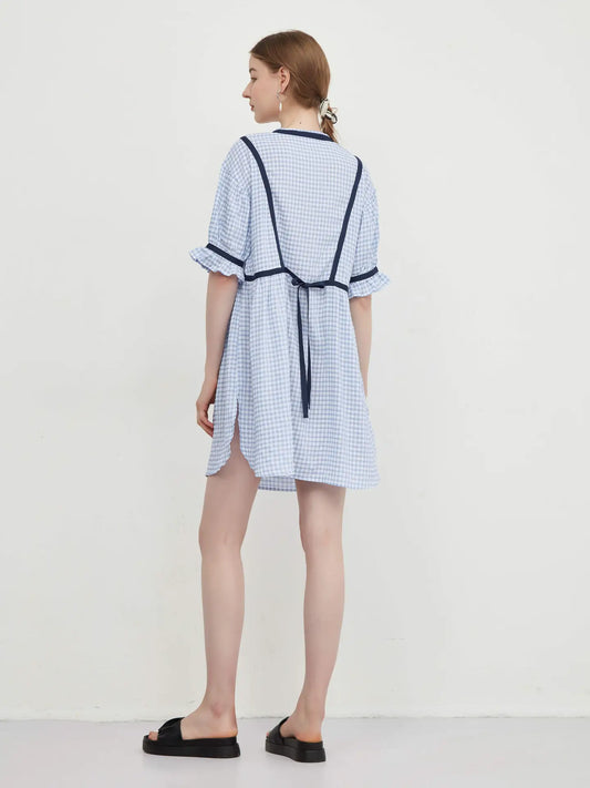 Alleana Blue Check Print Dress