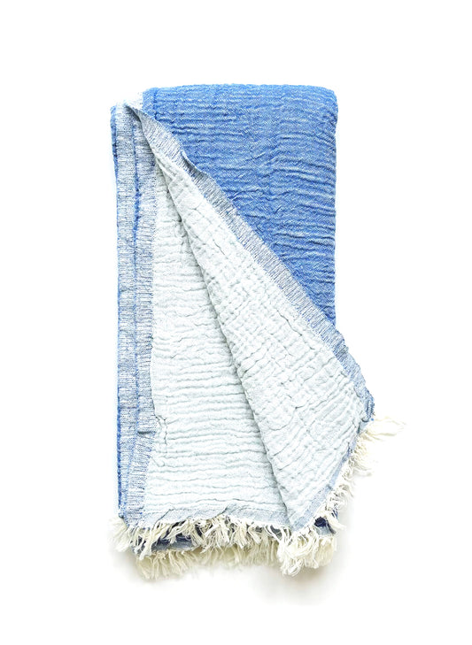 Kucho Blue Samos Hammam Towel / Wrap, Sea and Sky - 100% cotton muslin