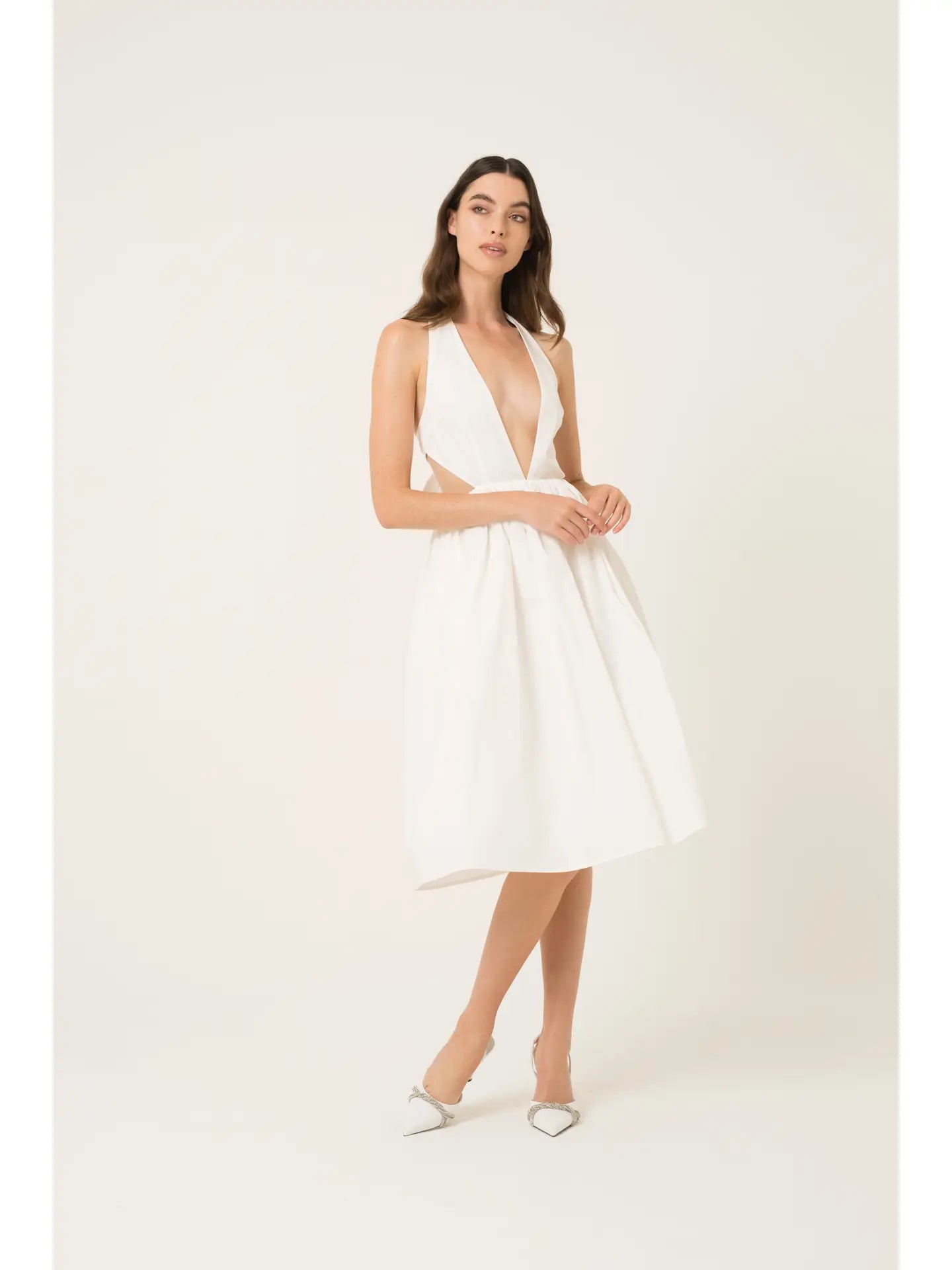 Alliar Marilyn Plunge Neck Cotton Halter Midi Dress - Bt Amy Lynn - Cotton