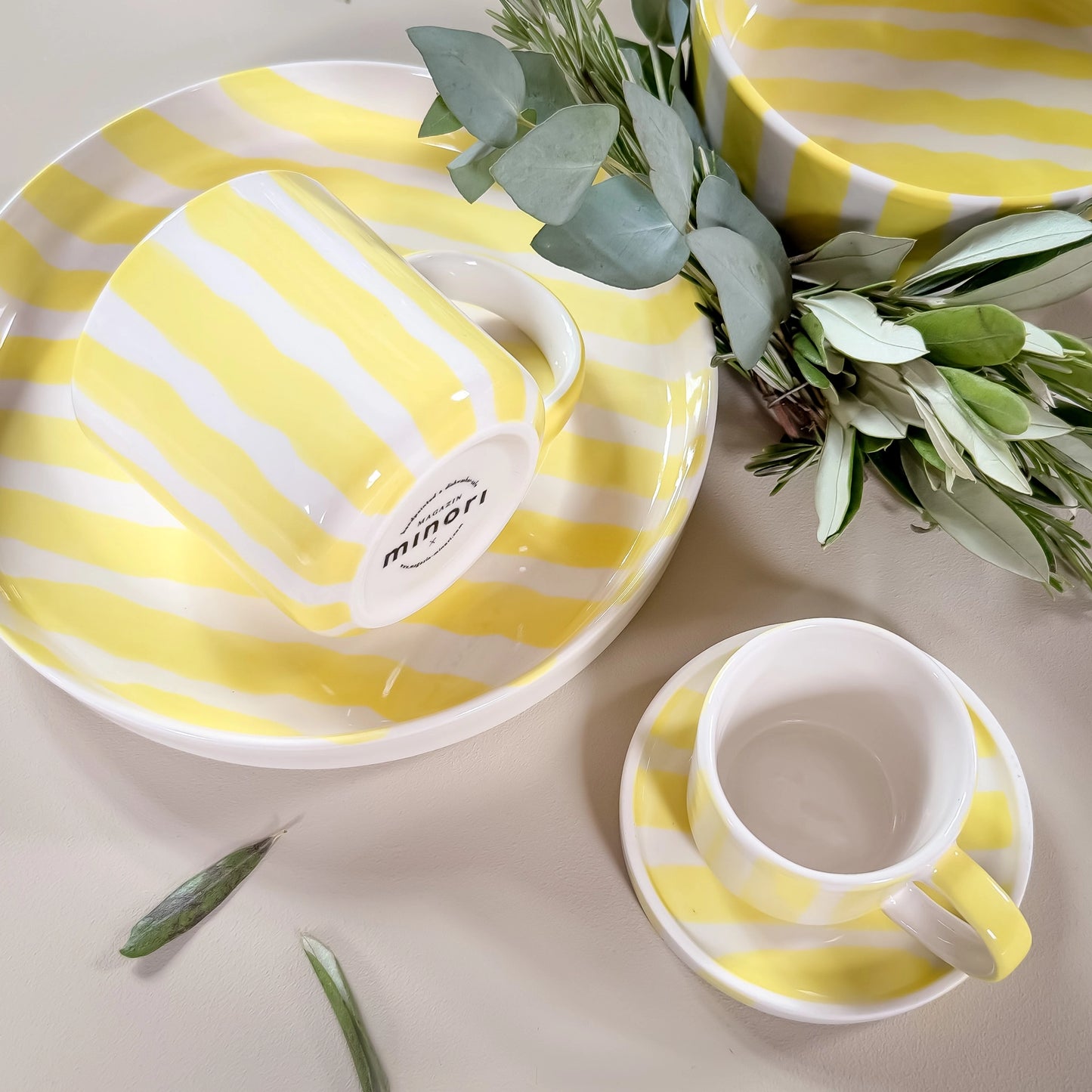 Kucho Yellow Stripe Pasta Bowl Spiaggia