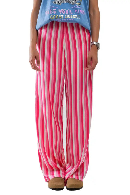 Kucho Pink Candy Stipe Satin Pants