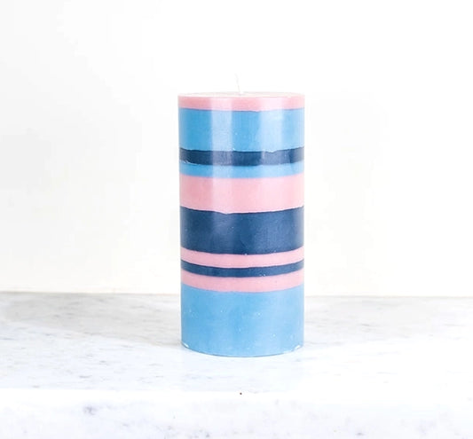 Autumn - 15 cm Striped Rose, Indigo Blue and Pompadour Pillar Candle