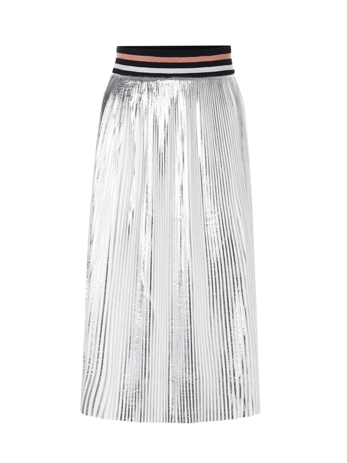 Alleana Metallic Pleated Mid-Length Skirt