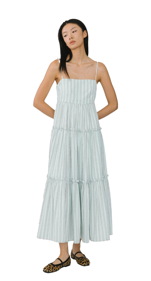 Denimpa Strap Striped Cake Dress - Cotton Blend