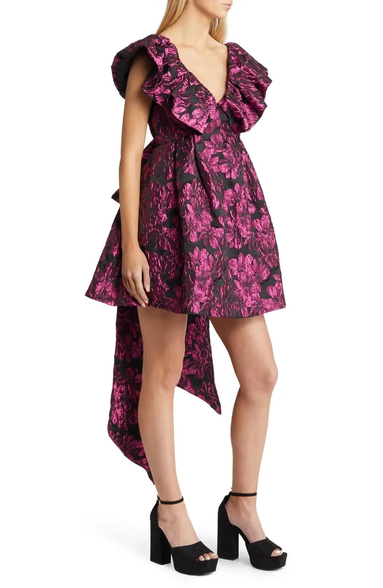 Anja Jamie V Neck Brocade Mini Dress