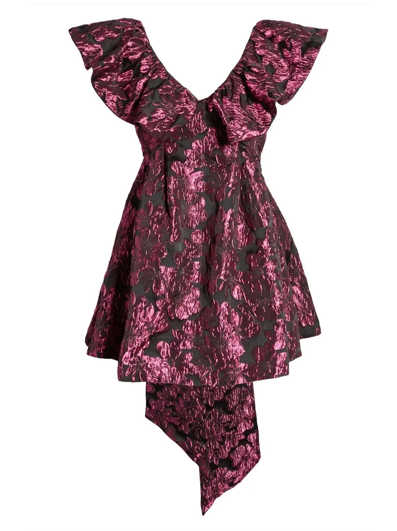 Anja Jamie V Neck Brocade Mini Dress