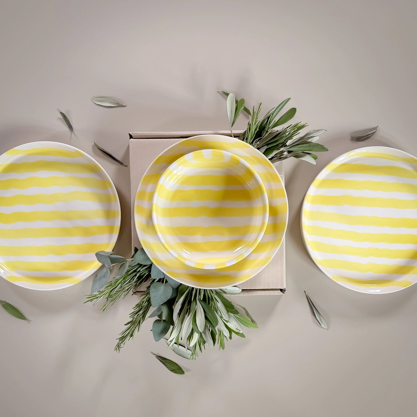 Kucho Yellow Stripe Pasta Bowl Spiaggia