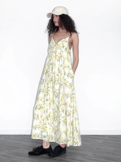 ALU ZZ Yellow Floral Printed Sling Dress