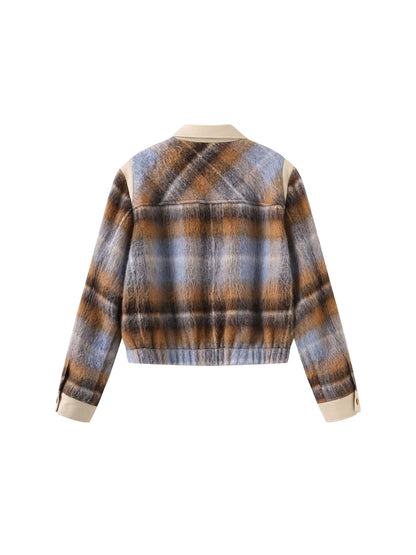 Kucho Mustard / Blue / Cream Check Bomber Jacket - Wool Blend