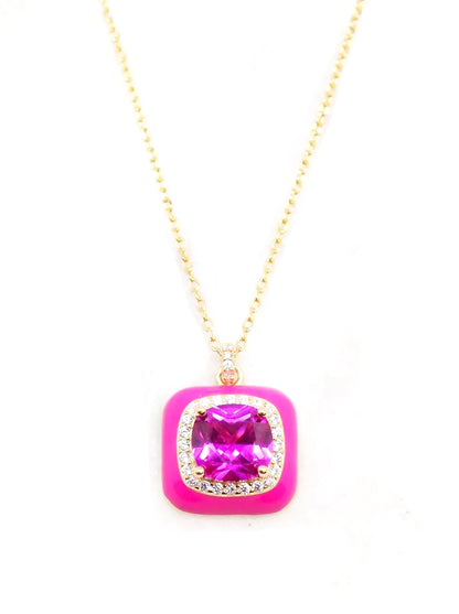 Kucho Pink Fuchsia Poppins - Gold Plated 925 Silver Necklace - Made In France