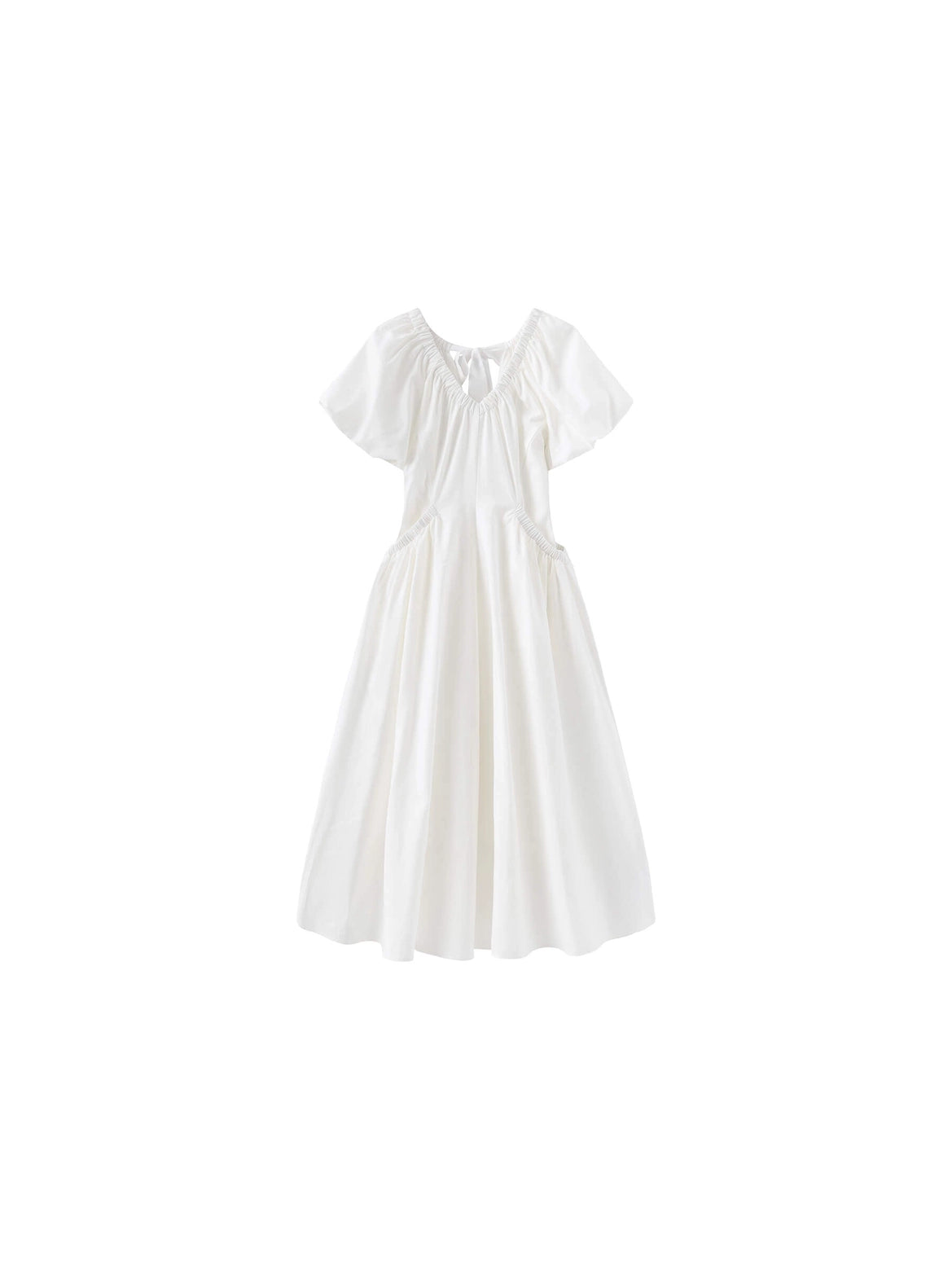 Ama DR - V-Neck Pleated Puff Sleeve Dress - Made from Lyocell