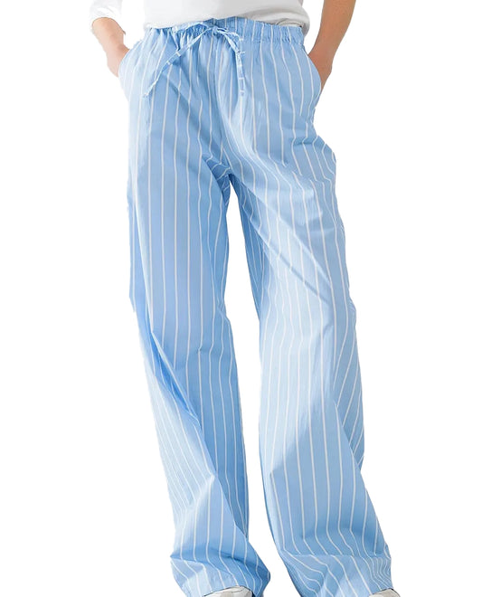 Kucho Blue Stripe Loose Pants - 100% Cotton - Made In Italy