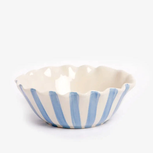 Zyasa Blue Outside Stripe/Lemon Motif Frilly Bowl - Caroline Gardner