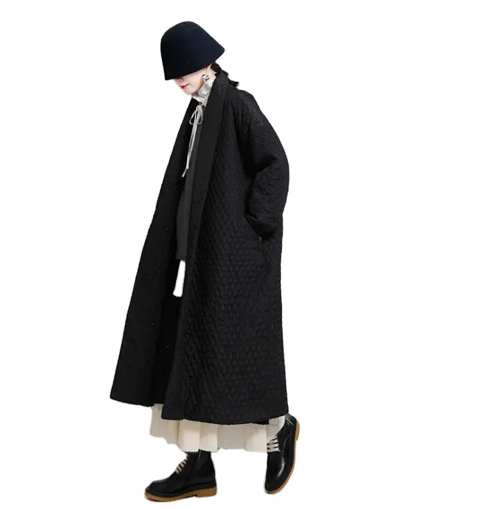 Black Breezy Quilted Overcoat