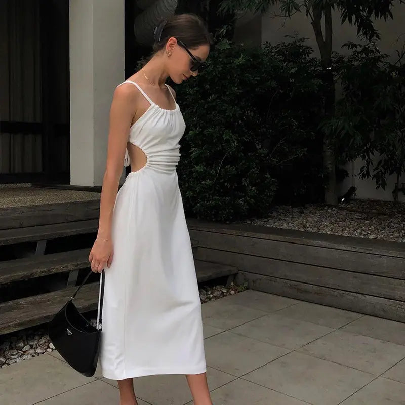 Kucho Black / White Gathered Backless Dress