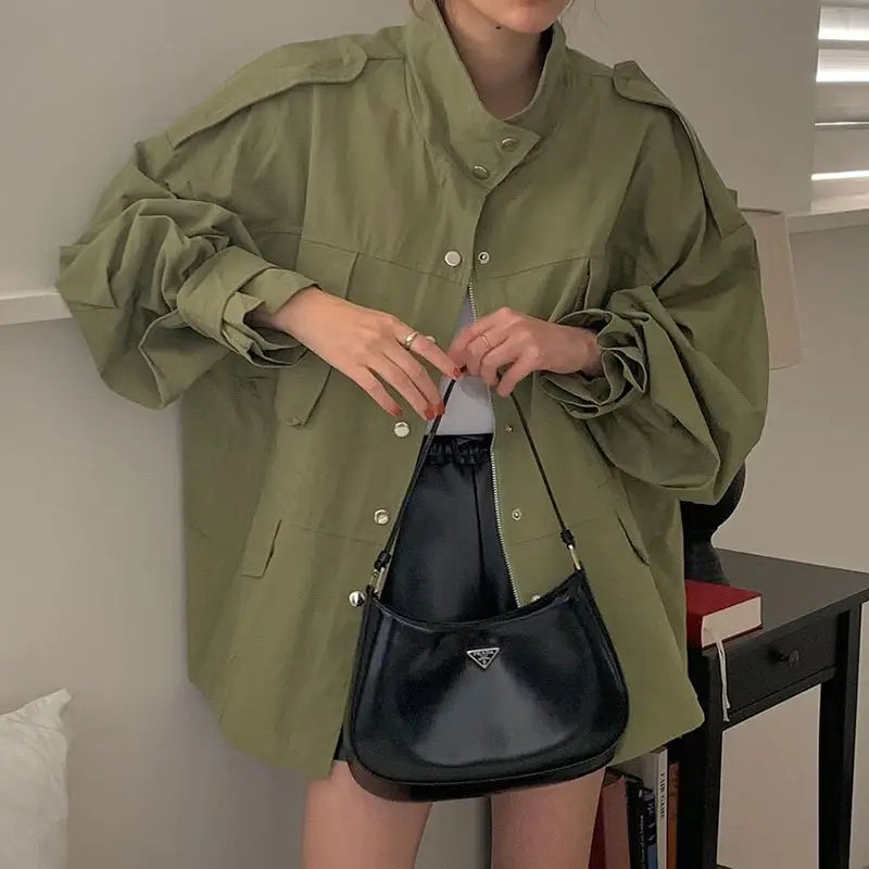 Kucho Green / Cream Military Style Jacket