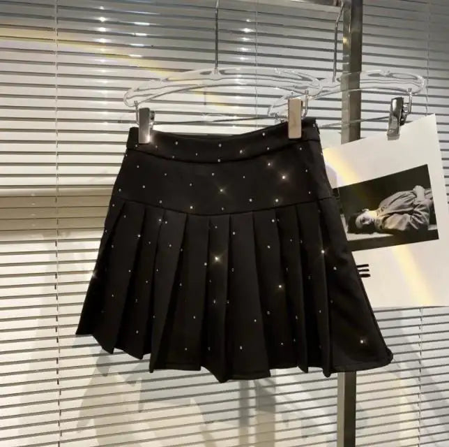 Kucho Black / White Sparkle Pleated Mini Skirt