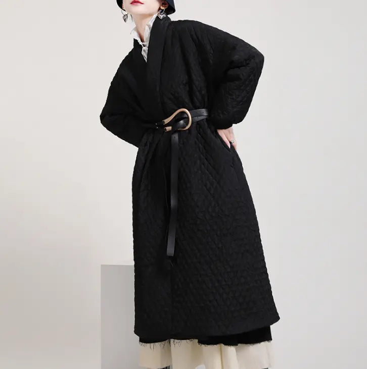 Black Breezy Quilted Overcoat