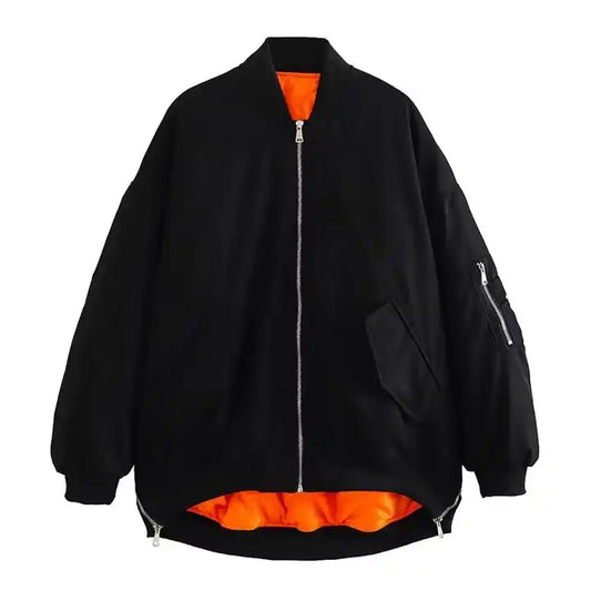 Black Oversized Bomber Jacket