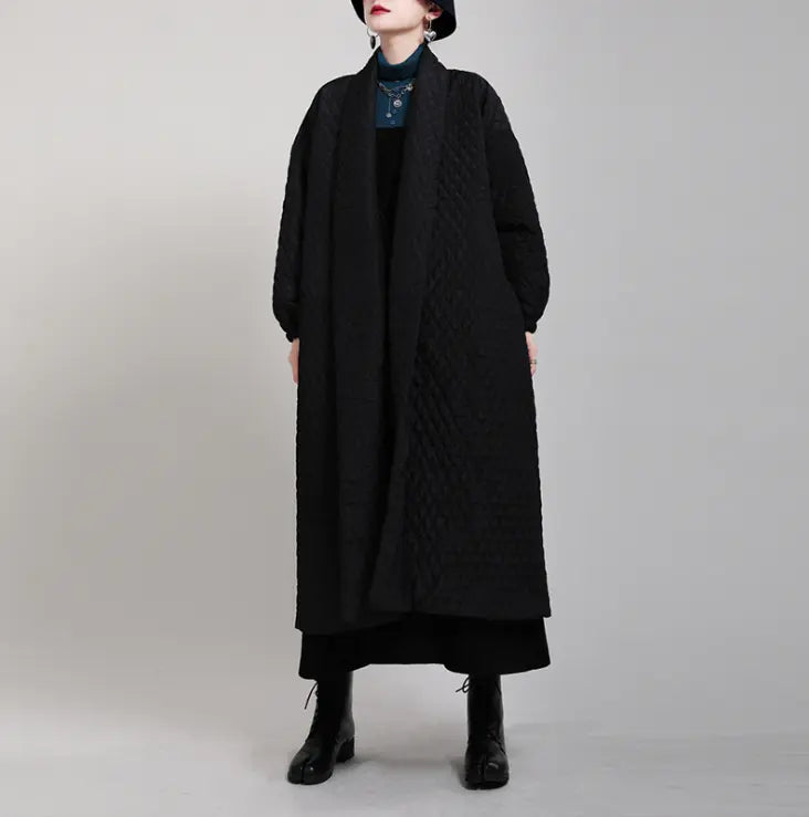 Black Breezy Quilted Overcoat