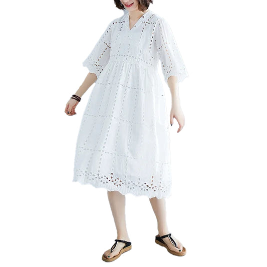 Kucho White Oversized Cut Out Cotton Dress