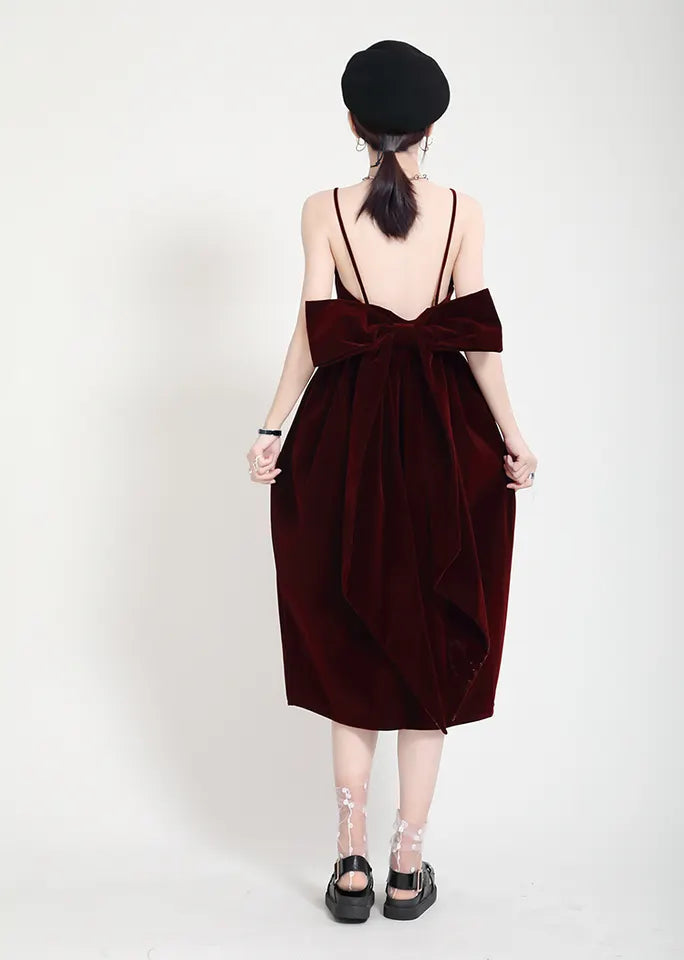 Achird Black / Red Cool Velvet Bow Dress